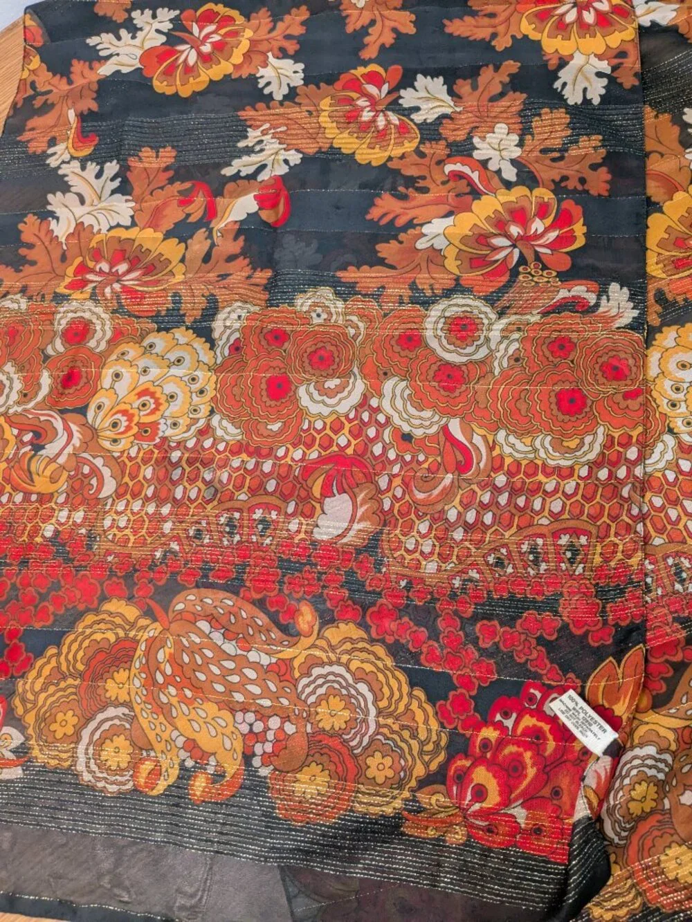 vintage JP collections hair neck scarf Italy floral metallic 61